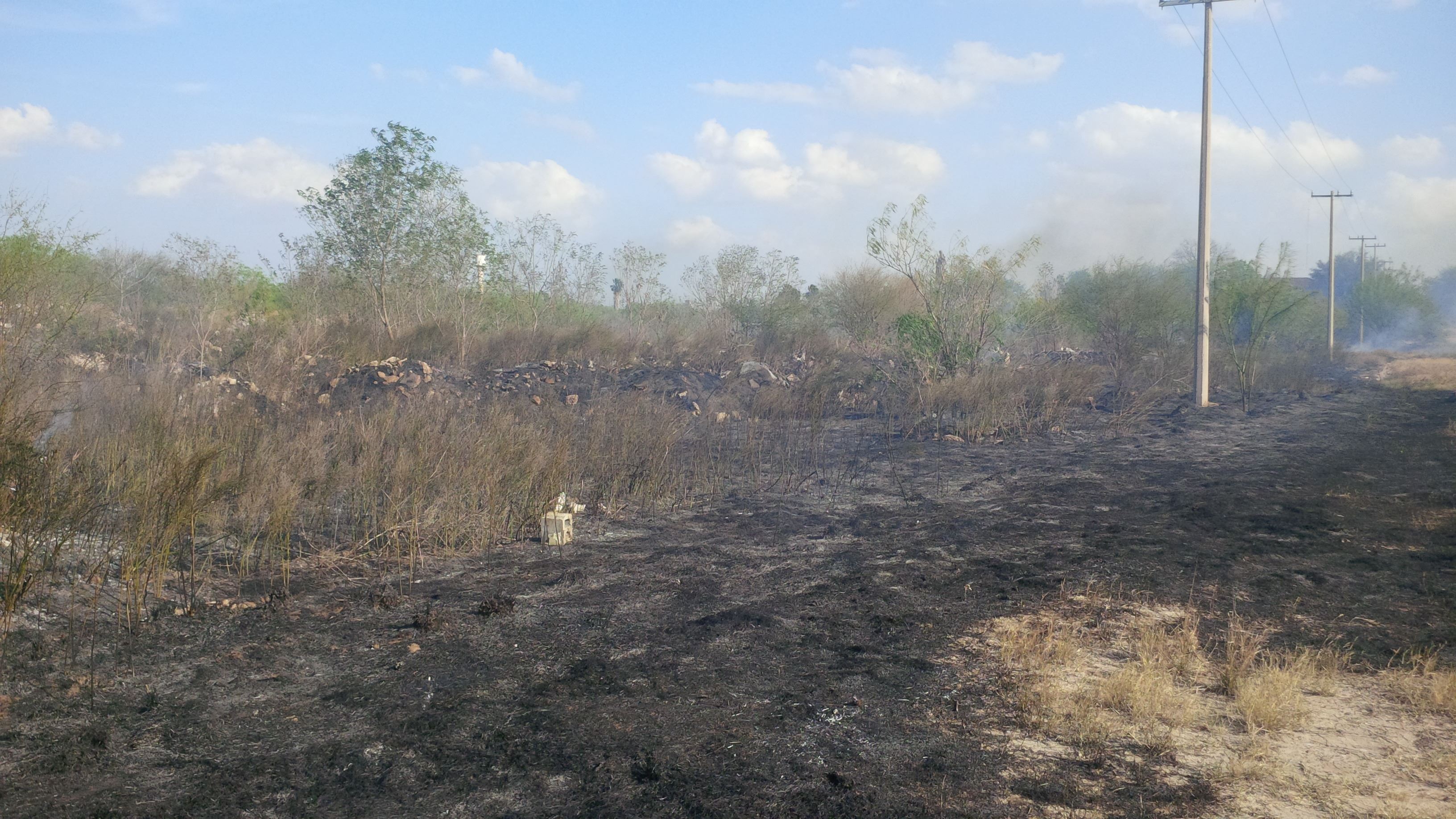 EXTENSION. Cerca de una hectárea de terreno baldío enmontado, fue arrasado por un incendio forestal registrado la tarde del martes a espaldas de la colonia Infonavit del Norte.(foto: Heriberto Rodríguez)